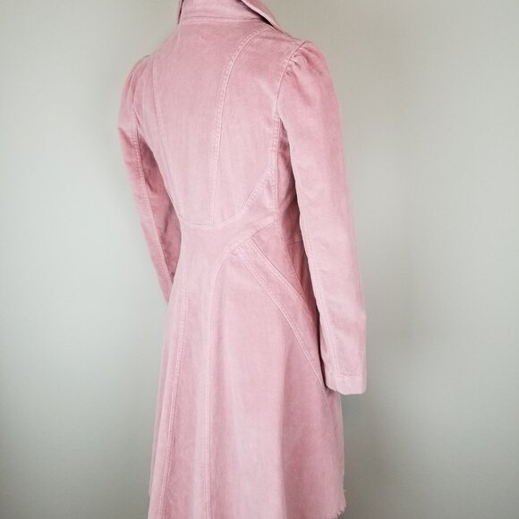 Vintage 1990's Bisou Bisou Pink Velvet Fitted Collared Puff Sleeve Long Coat * M - Picture 10 of 13